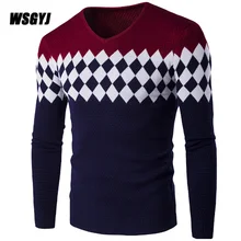 Новое поступление свитера Стильный v-образный вырез вязаный свитер с длинным рукавом мужской свитер Argyle мужские свитера Pull Homme пуловер XXL