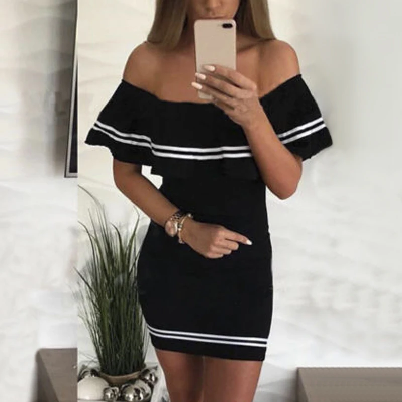 2019 Summer Fashion Women Ruffles Dress Casual Sexy Off Shoulder Party Dress Ladies Dresses Elegant Mini Dresses Female Vestidos
