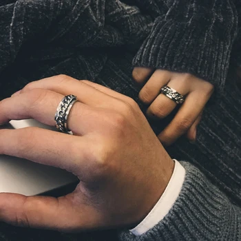 

Mcllory fashion ring titanium stainless steel couple jewelry chain texture for male female gift classic lovers punk rings viking