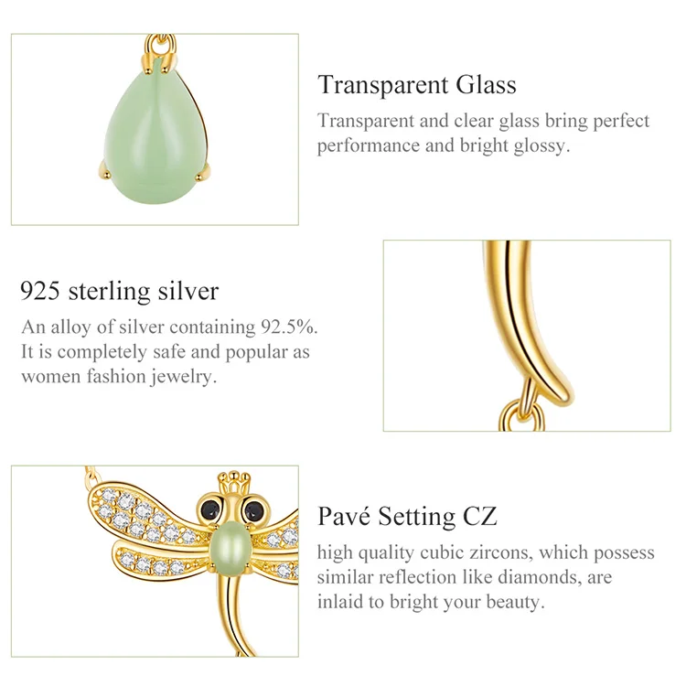 Bamoer, Нефритовое ожерелье со стрекозой для женщин, настоящее 925 пробы, серебряное, прозрачное, CZ, проложенное, капля, ожерелье, хорошее ювелирное изделие, BSN061
