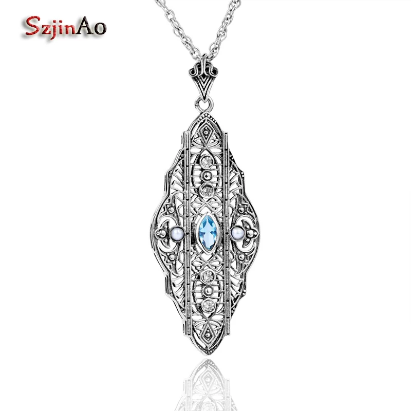 

Szjinao Fashion Women Natural Fresh Pearl Pendants Aquamarine Vintage Style 925 Sterling Silver Wedding Jewelry Wholesale
