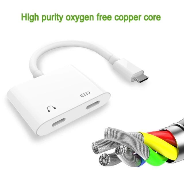 US $8.03 2 in 1 Dual Type-C Jack Adapter PD Fast Charging Charger USB Type C Plug Headphone Earphone Aux Aud