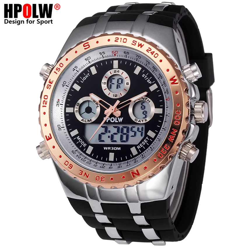

Digital Military Men's Quartz Wrist Watch New HPOLW Brand Watch Mens Date Day LED Display Luxury Sport Watches Relogio Masculino
