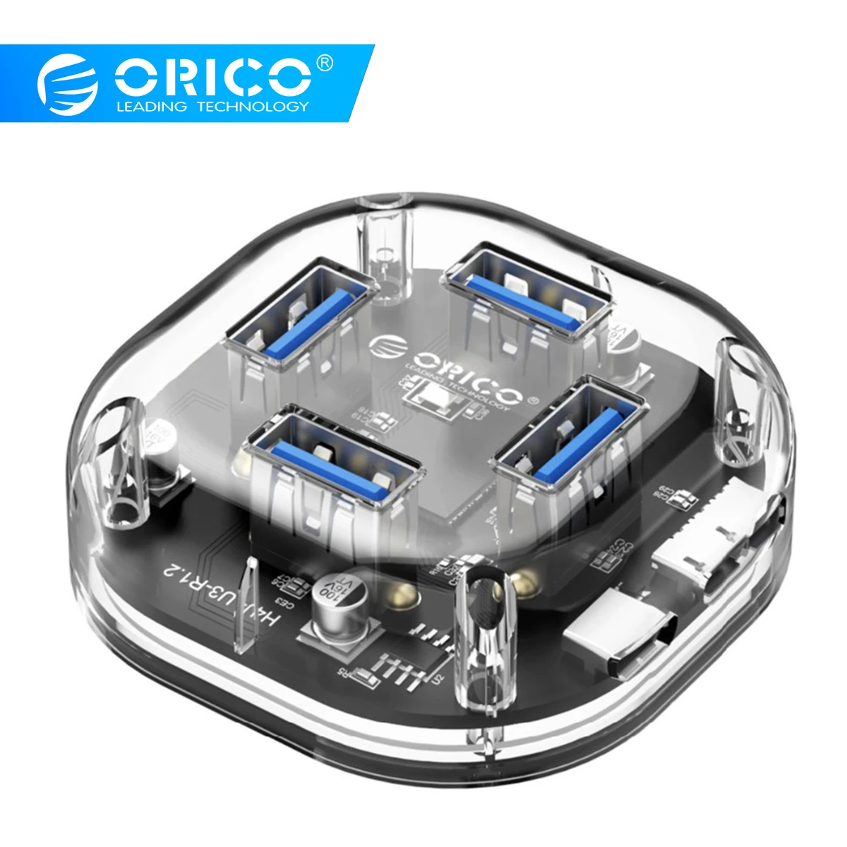 Дешево ORICO прозрачный концентратор мульти 4 7 портов высокоскоростной USB3.0 сплиттер с микро USB интерфейс питания для ноутбуков ПК планшет OTG адаптер