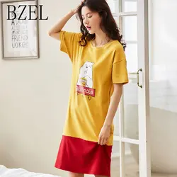 BZEL/женская ночная рубашка; хлопковая домашняя одежда для женщин; ночная рубашка с рисунком; Пижама с круглым вырезом; ночная рубашка; одежда