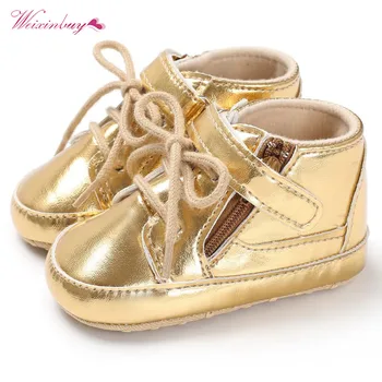 

Fashion Spring Baby Shoes Cool Golden PU Leather T-tied Hook &Loop Newborn Boys First Walkers Baby Moccasins Sneakers