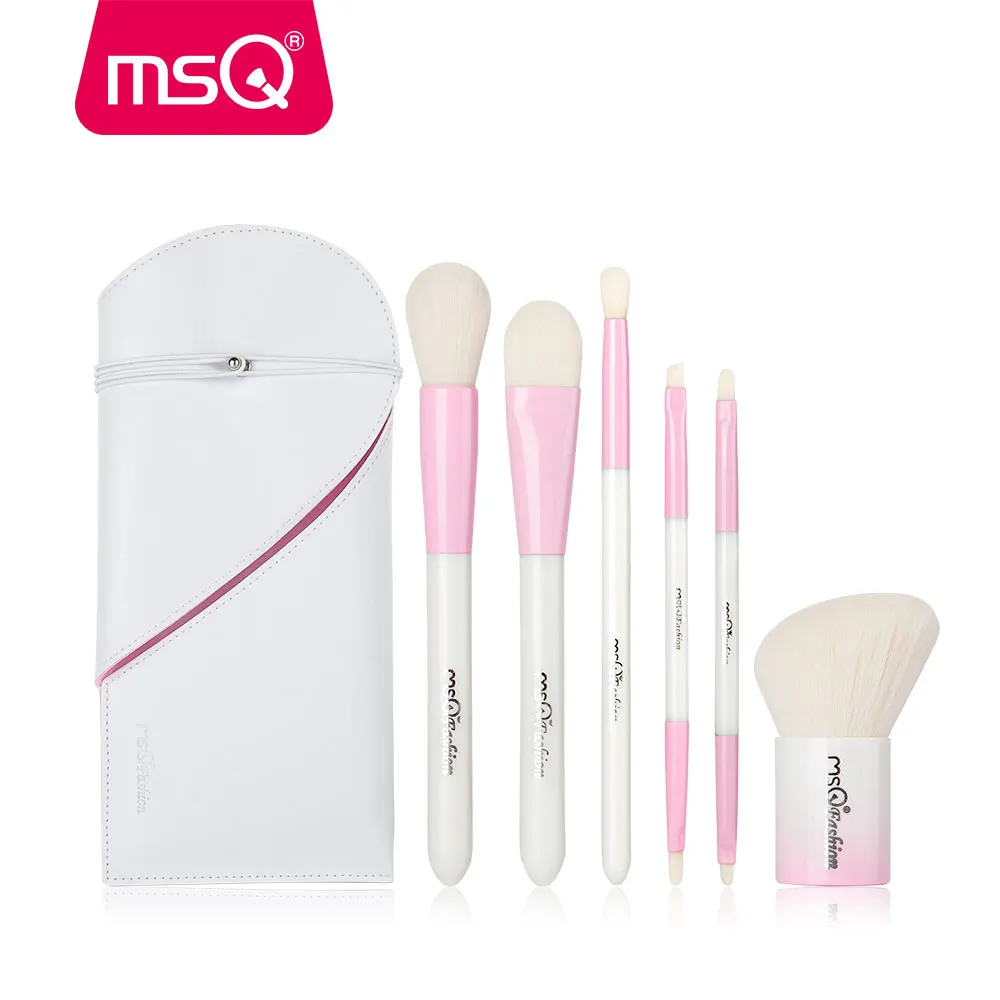 MSQ 6pcs Makeup Brushes Set Double-end Blusher Foundation Eyeshadow Cosmetic Make Up Brush Kit With PU Leather Case Resin Handle блеск для губ msq 6 cristal led msq cc01 6