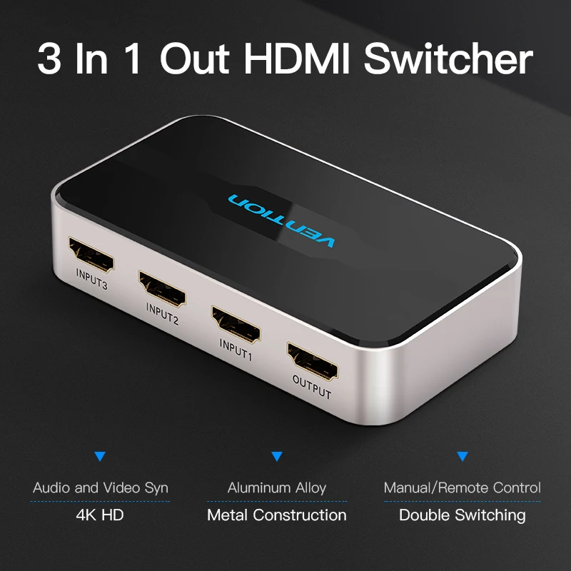 Vention HDMI Splitter Adapter 3 In 1 Out HDMI Switcher 3X1 for XBOX 360 PS4/PS3 Smart Android HDTV 4K*2K HD HDMI Switch Switcher Vention HDMI Splitter Adapter 3 In 1 Out HDMI Switcher 3X1 for XBOX 360 PS4/PS3 Smart Android HDTV 4K*2K HD HDMI Switch Switcher