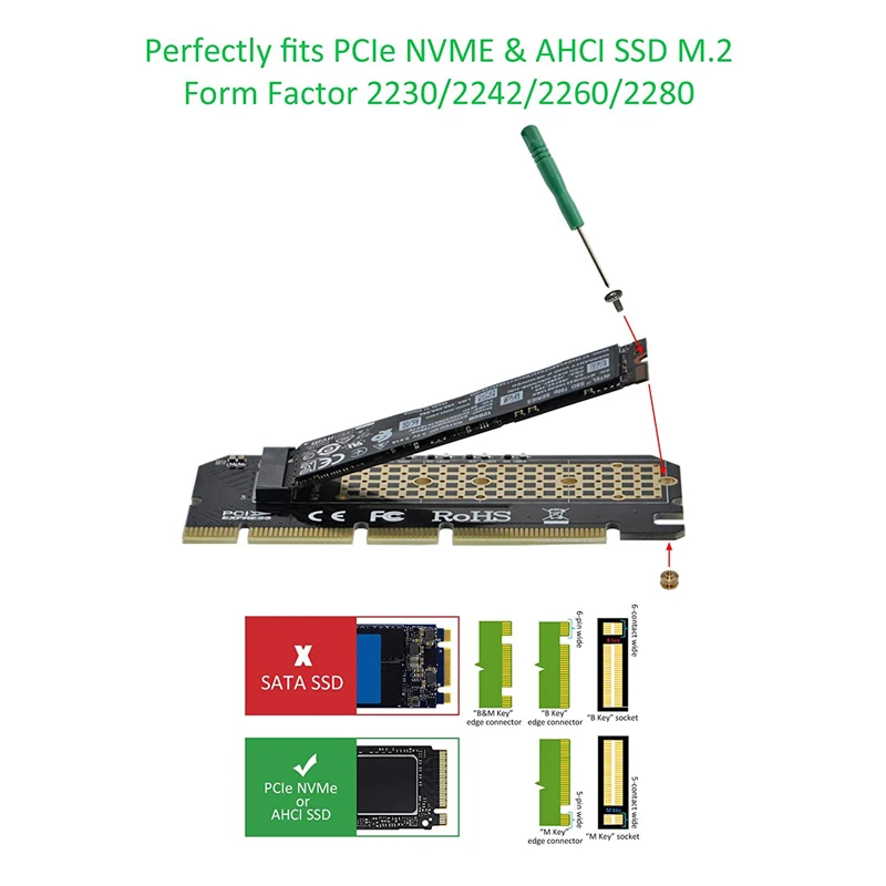 PCI Express 3,0x16x8x4 на PCIe-Based M Key M.2 NVMe и AHCI SSD адаптер с Алюминиевый Чехол теплоотвод и термопрокладка