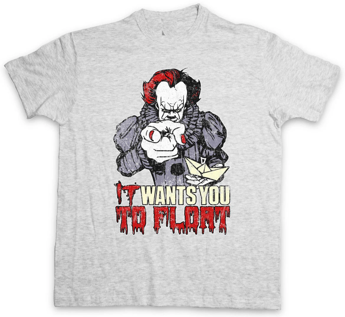 

IT WANTS YOU TO FLOAT T-SHIRT Movie Fun Horror Clown Pennywise Stephen It King hoodie hip hop t-shirt