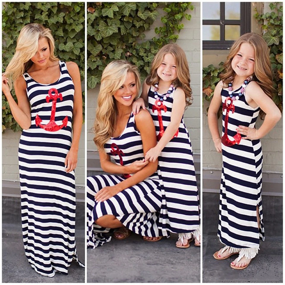 

Mother Daughter Dresses Mommy and Me Family Matching Mother Daughter Dresses Clothes Striped Mom and Daughter Dress Kids Parent