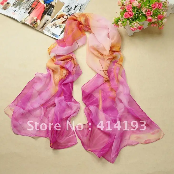 160x50cm 3 Colors Silky Chiffon Good Quality Fresh Lotus Pattern Elegant and Fashion Women's Scraf Free Shipping 2PY16 | Аксессуары