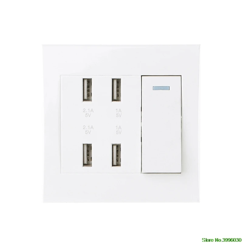 

220V 10A Wall Switch Socket 4 Port USB Charger Power Outlet Adapter Panel