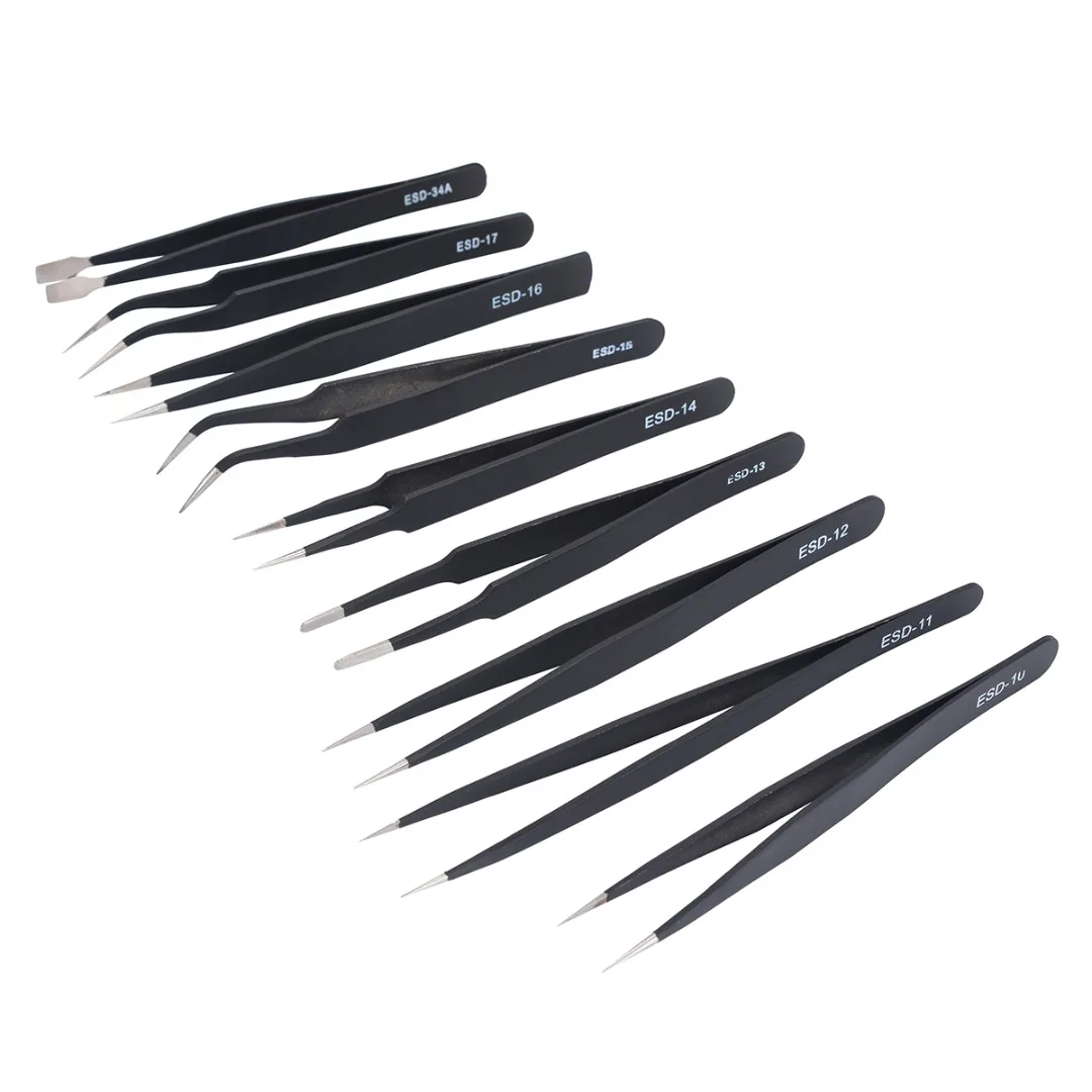 9pcs/Set Anti Static Precision Tweezers Electronic Repairing Tool Kit New Stainless Steel Industrial Hand Tools | Инструменты