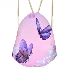 ThiKin 3D Butterfly Printed Fitness Yoga Sports Women Backpack Small Drawstring Bag Female Travel Beach Storage Bags Girls