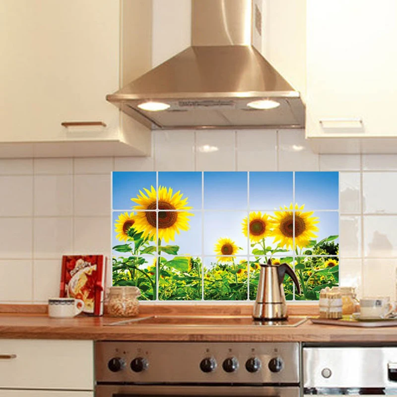 Горячая GCZW-Кухня Декор маслостойкая Алюминиевая Фольга Наклейка на стену бумажный чехол с подсолнечником