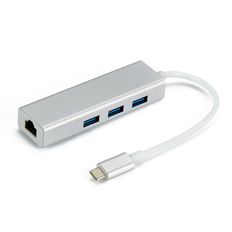 3 порта USB 3,0 концентратор type C Thunderbolt 3 для RJ45 100 Мбит/с Ethernet LAN адаптер данных тип-c Проводная сетевая карта для Macbook - Цвет: Silver