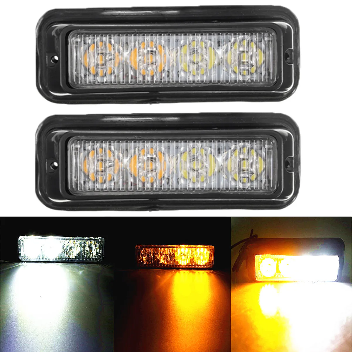 

Audew 1 Pair White/Amber High Bright LED Warning Emergency Strobe Flash Light Beacon Strobe Flashlight Bar For Car Vehicle Truck