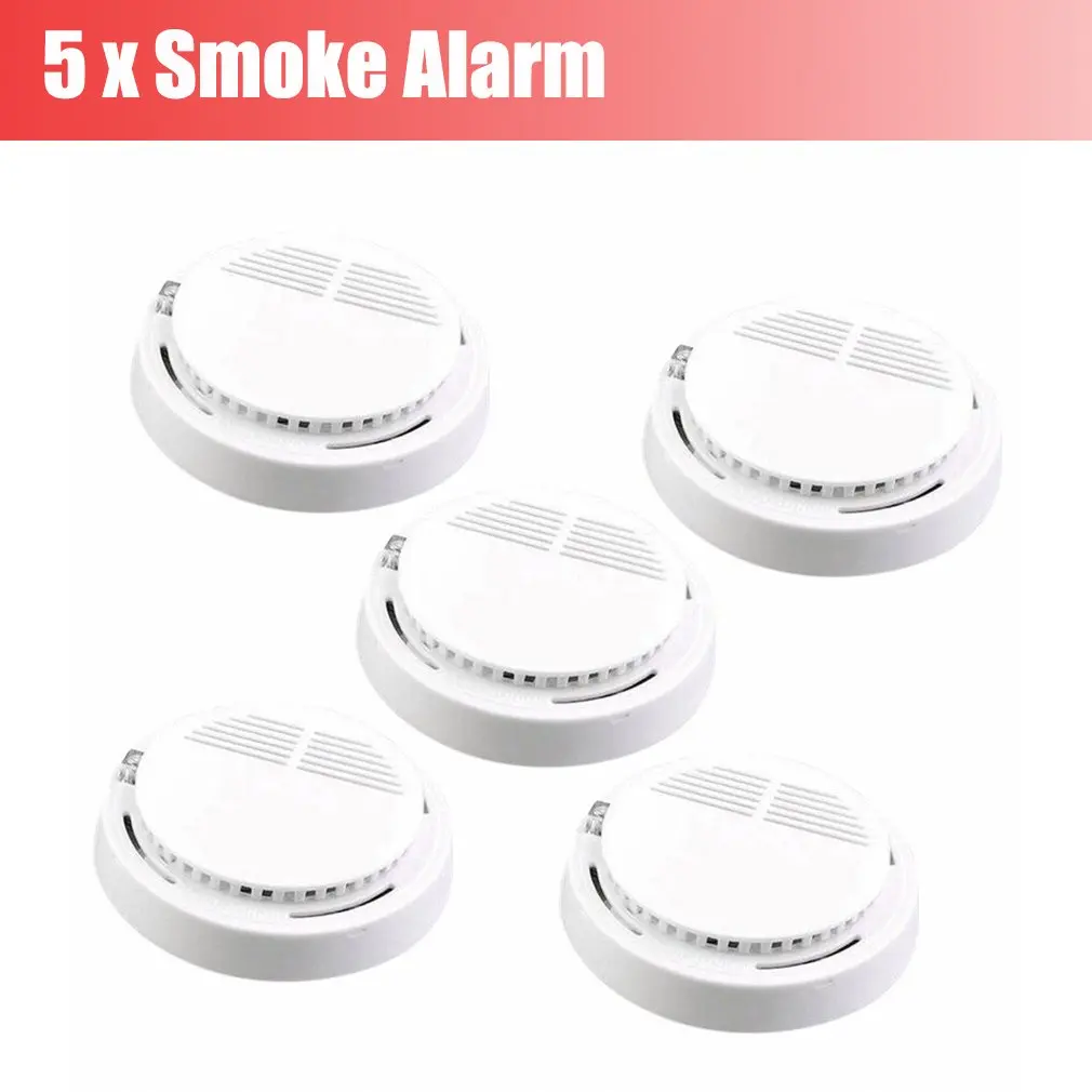 

5pcs High Sensitivity Fire Smoke Sensor Detector Alarm Alert Tester Home Security Monitor System Cordless