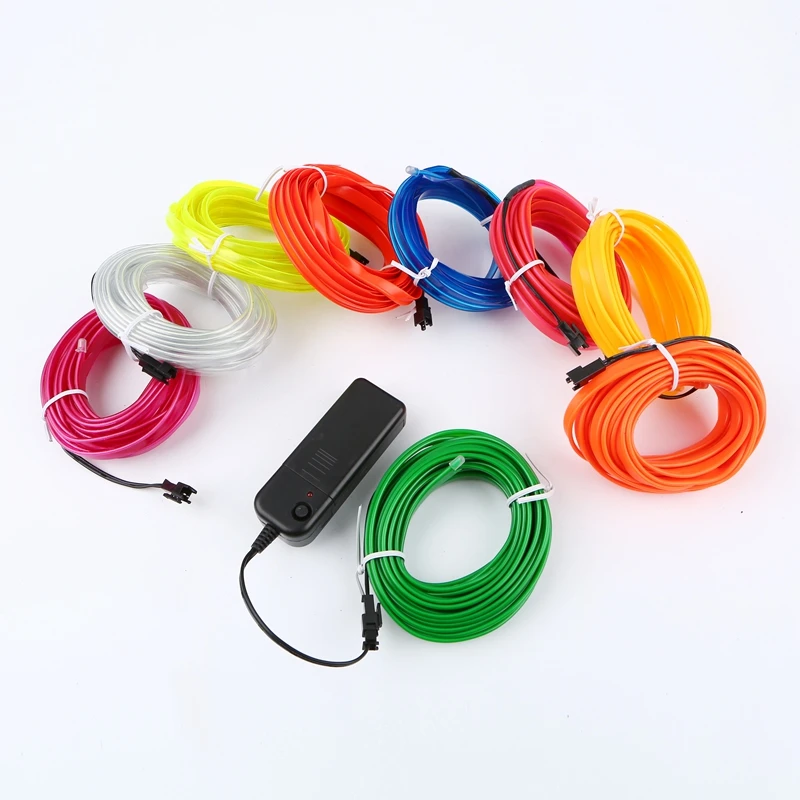 

1m/3m/5m Sewable EL Wire Tron led Neon light tape Glow Wire Easy Sew Tag Strip tube + 3V Battery case control