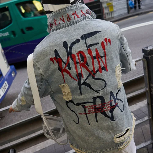 LISER Denim Jacket Men's Hip Hop Jacket Letter Printing Loose Streetwear Harajuku Veste Homme Karachi