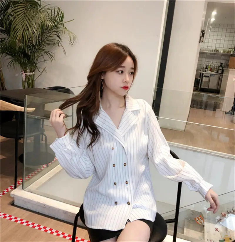 Neploe винтажная блузка рубашка в полоску весенние рубашки с длинными рукавами и отложным воротником модная женская тонкая рабочая одежда Blusas 35041