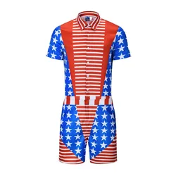 Star Stripe Fake Two Pieces Print Rompers Men Short Sleeve 3d Jumpsuit Playsuit Harem Cargo Overalls Summer One Piece Sleepwear Star Stripe Fake Two Pieces Print Rompers Men Short Sleeve 3d Jumpsuit Playsuit Harem Cargo Overalls Summer One Piece Sleepwear