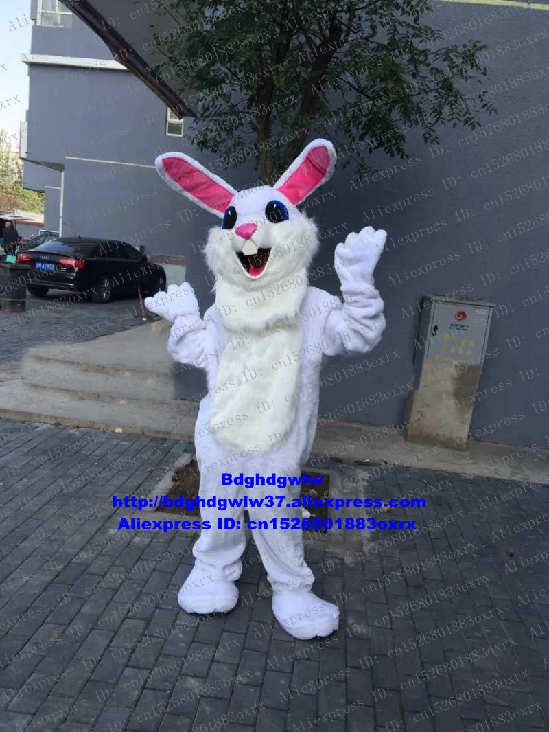 Белый длинный мех животных Пасхальный кролик Osterhase кролик, заяц маскоты костюм персонажа из мультфильма одет прогулки улица zx411