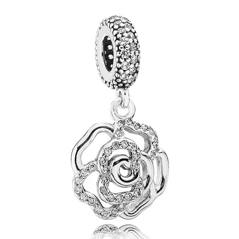 Authentic 925 Sterling Silver Bead Charm Openwork Rose Flower With