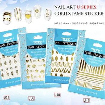 

14 sheet/lot Japanese stype letter triangle shell nail art gold stamp stickers