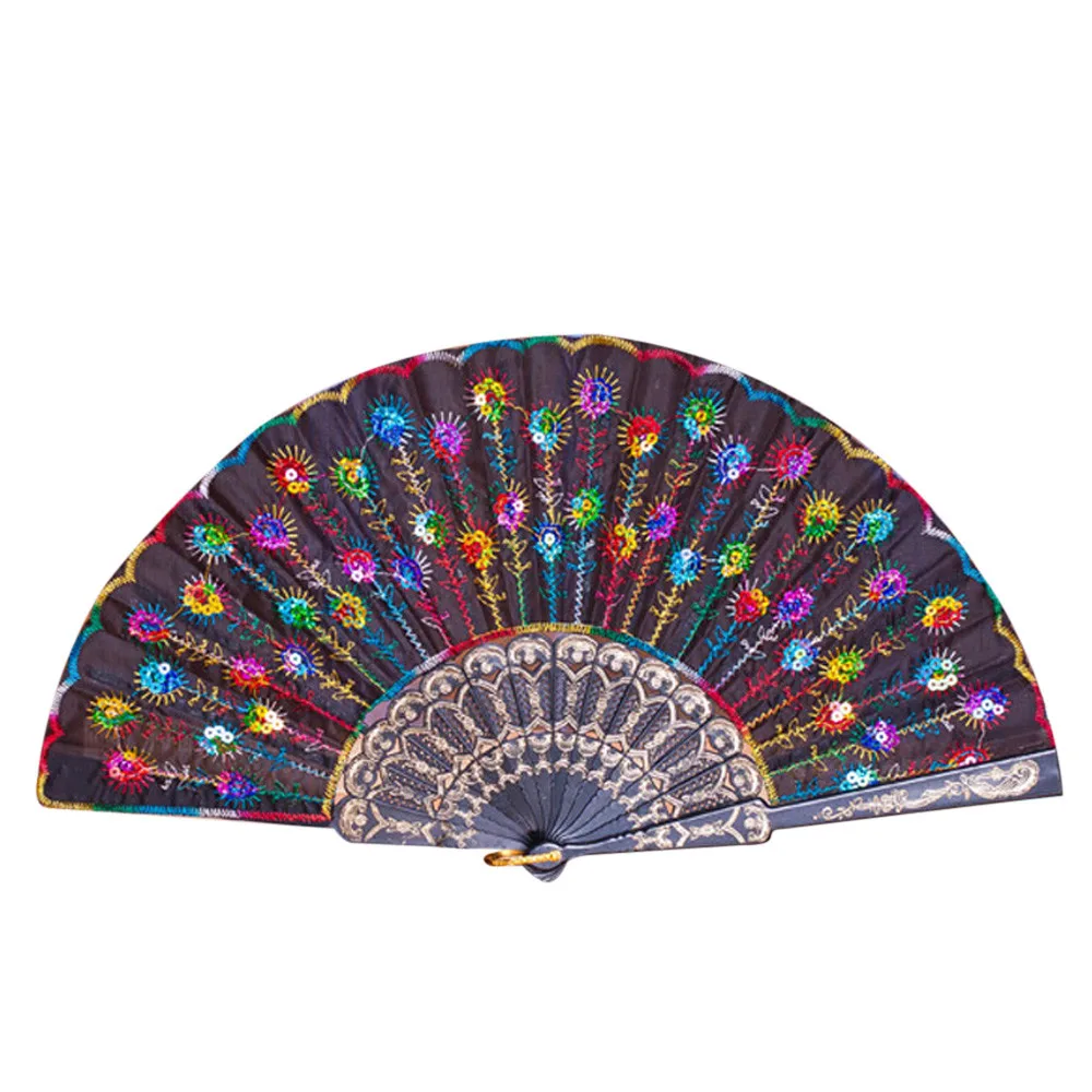

Peacock Pattern Folding Hand Held Dance Fan Embroidered Sequin Party Wedding Prom Hand Fan Personalized Mar 22