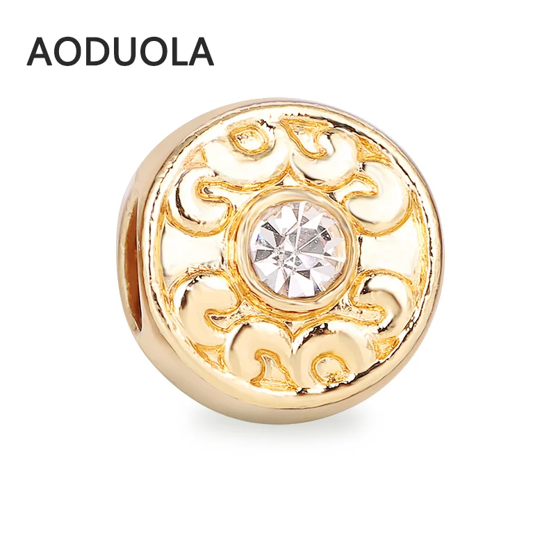 

10 Pcs a Lot Gold-Color Alloy Beads Round Shape Rhinestones DIY Big Hole Metal Charm Beads Fit For Pandora Charms Bracelet