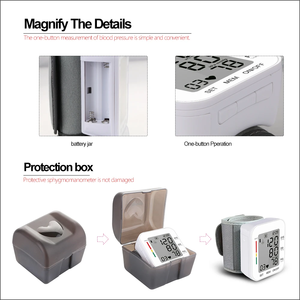 Kaufen RZ Digitale Handgelenk Blutdruck Monitor Pulsfrequenz Heart Beat Rate Meter Gerät Medizinische Ausrüstung Tonometer BP Blutdruckmessgerät