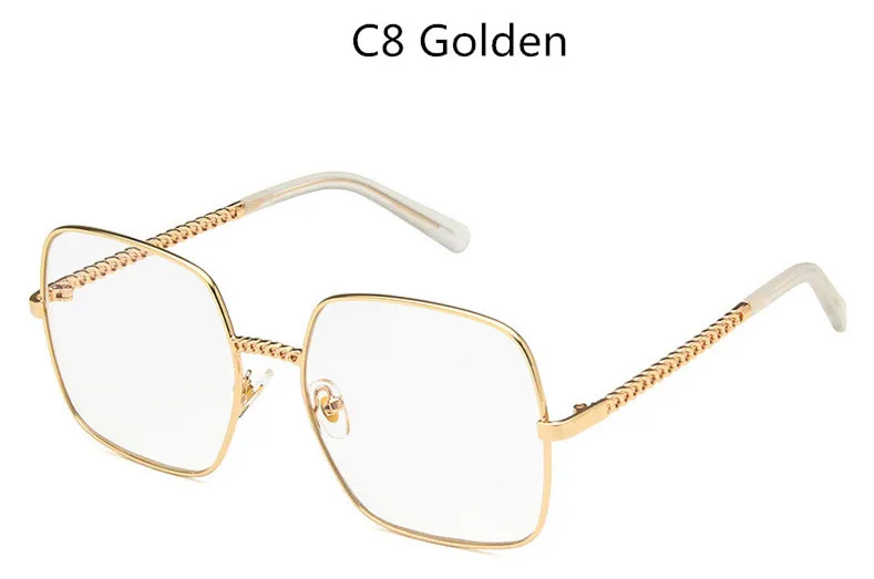 Шикарные женские солнцезащитные очки без оправа с цепочкой,, роскошный бренд, сплав, Черные Квадратные Солнцезащитные очки, Женские винтажные сексуальные солнцезащитные очки - Цвет оправы: C8 Golden