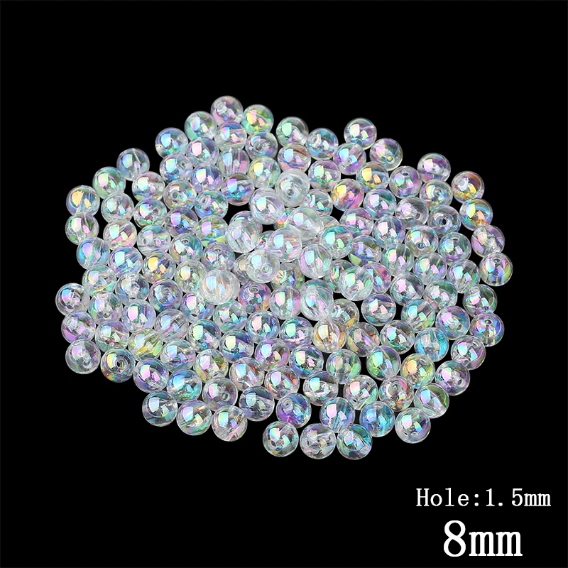 

8MM Transparent Rainbow Beads Color Round Water 100pcs/lot Wholesale European Charms Hole Beads For Jewelry Making Kids DIY