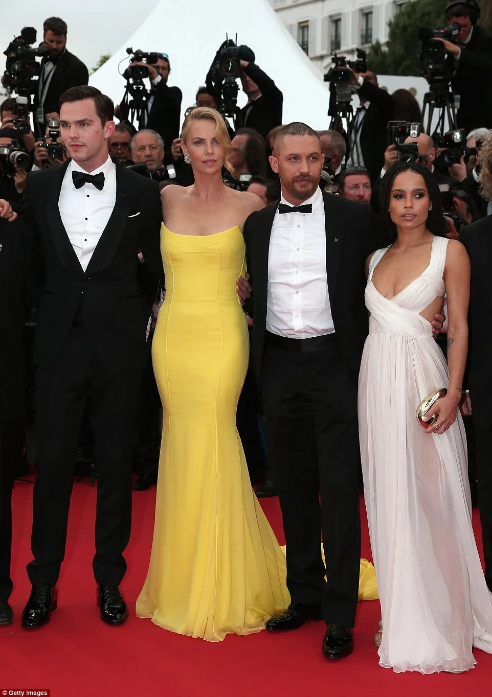 A 566 Elegant Strapless Yellow Mermaid Celebrity Dresses Charlize