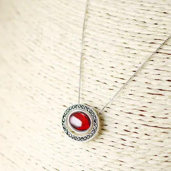 

4 colors 925 Sterling Silver Marcasite Silver Necklaces Natural semi-precious stones red corundum necklace oval with chain