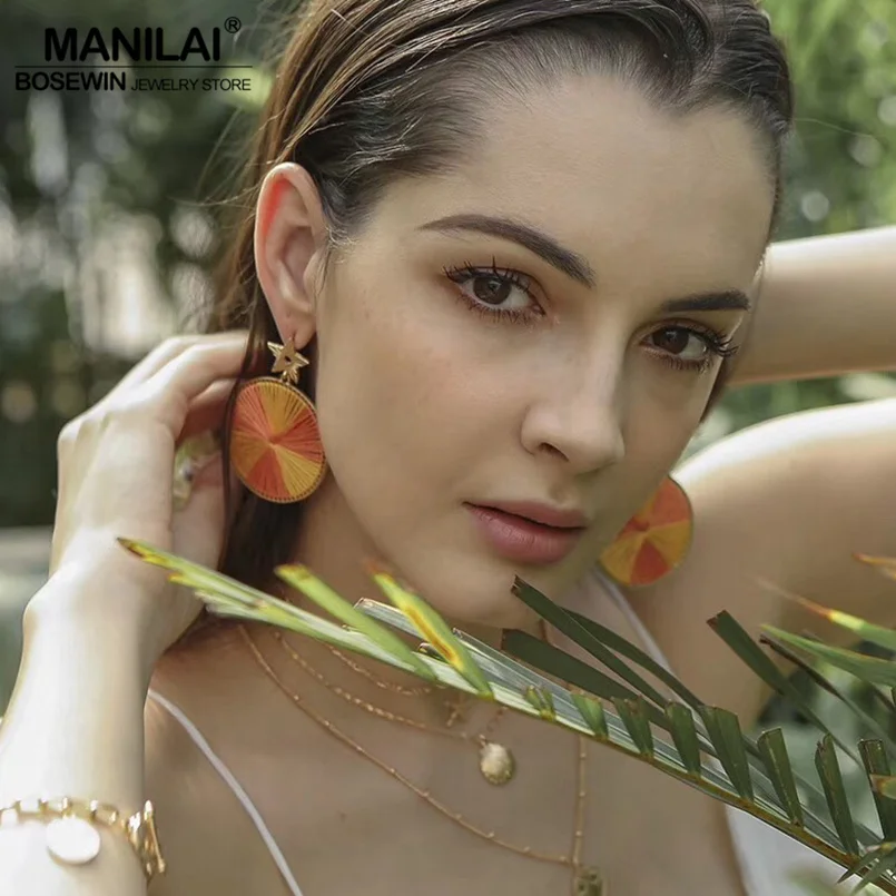 

MANILAI Handmade Round Dangle Earrings for Women Bohemian Multicolor String Statement Earrings Girls Party Costume Jewelry Gift