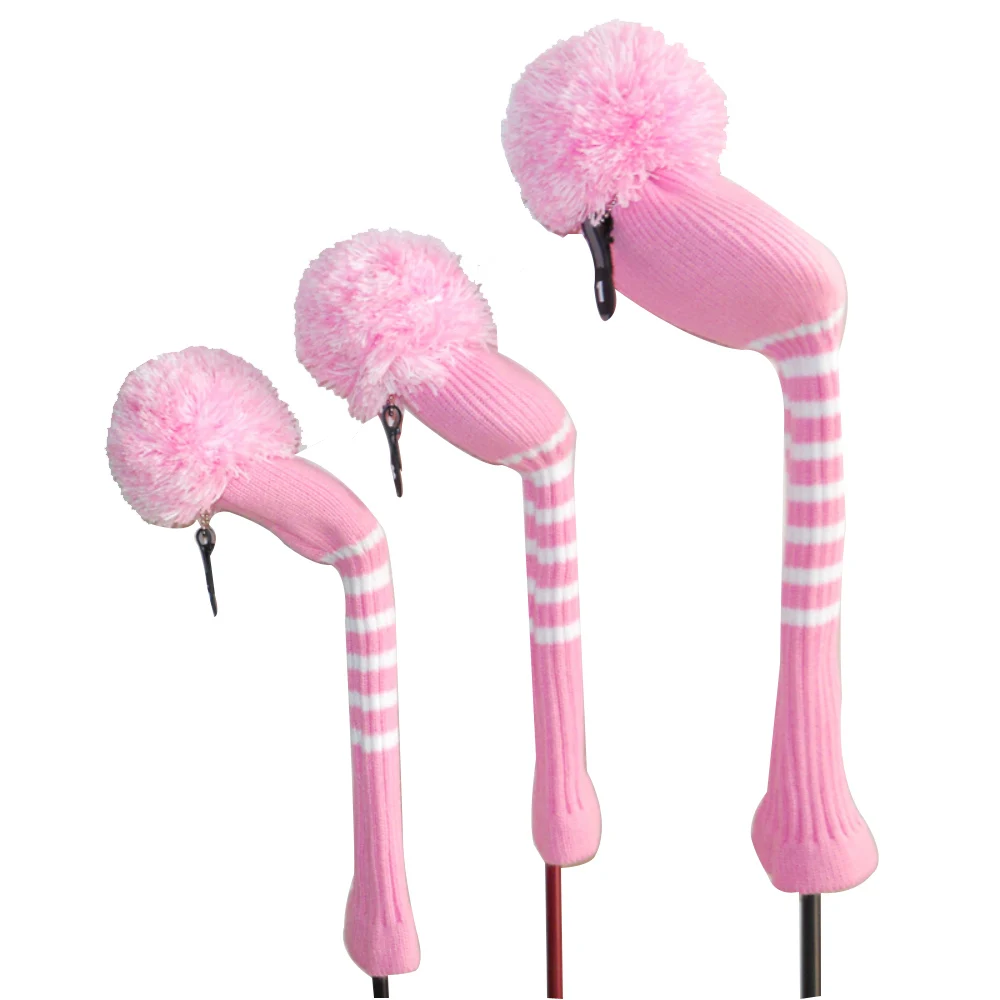 Pink Color Knit Golf Headcover, set of 3 for Driver, Fairway and UT
