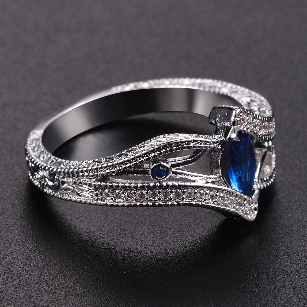 Navy Blue Gemstone Finger Rings For Women Geometric Design Jewelry Romantic Engagement Party