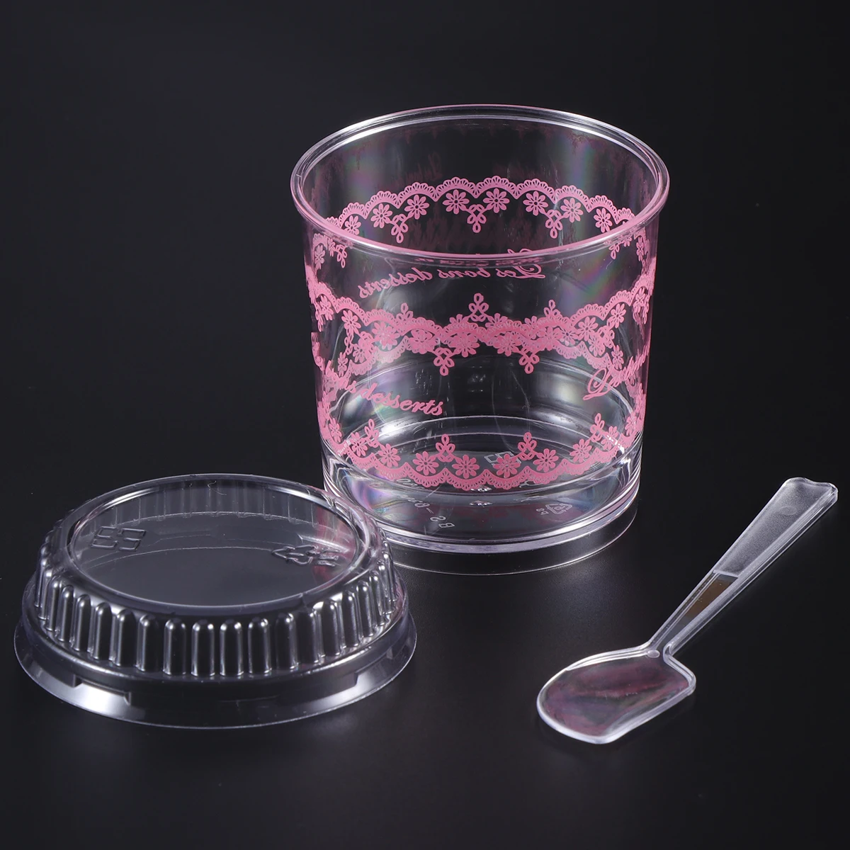 

20 Sets 120ML Round Jelly Cup Lid Spoon Sets Mini Dessert Mousse Cups Set for Disposable Kitchenware (Random Spoon Style, Pink)