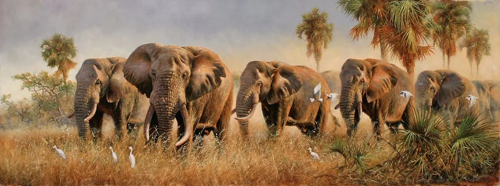 

40 inches large #2019 TOP original art oil painting work -Thailand Indian Africa elephant print art oil painting on canvas