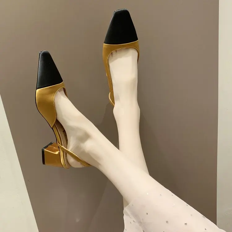 

EOEODOIT Patchwork Square Toe Women Pumps Med Square Heel Slip On Rome Style Fashion Summer Autumn Heels Sandals Shoes