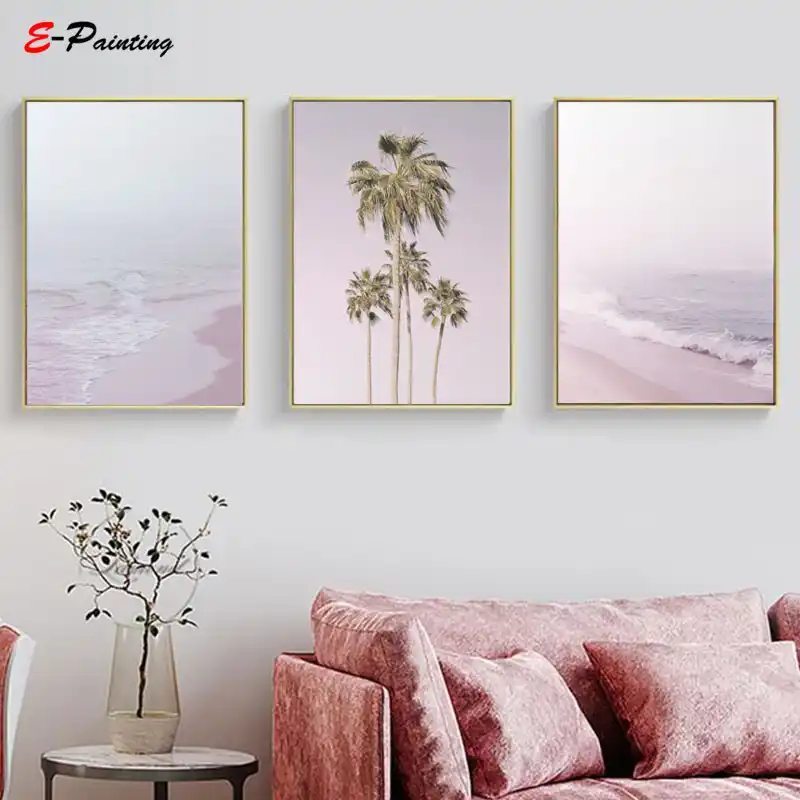 Modern Painting Canvas Pastel Wall Art Pink Beach Prints Tropical Palm Trees Nursery Decor Living Room Home Decoration Picture Modern Painting Canvas Pastel Wall Art Pink Beach Prints Tropical Palm Trees Nursery Decor Living Room Home Decoration Picture