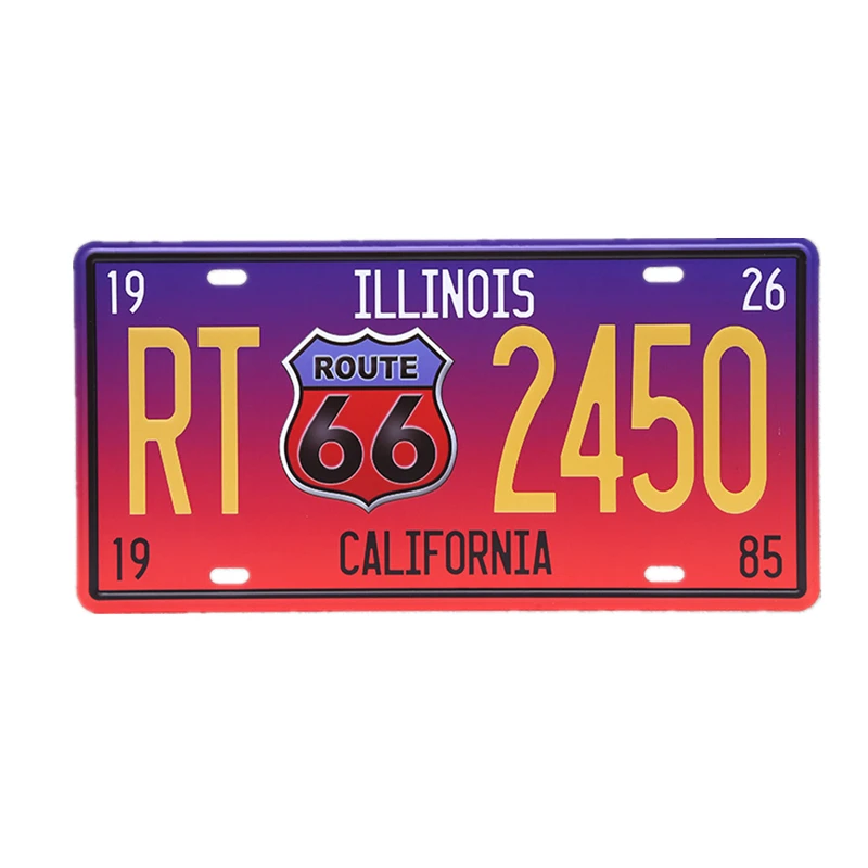 Shabby Chic Metal Tin Sign USA Route 66 Car Number License Plate Poster Vintage Bar Pub Wall Garage Home Decoration 15x30cm A667