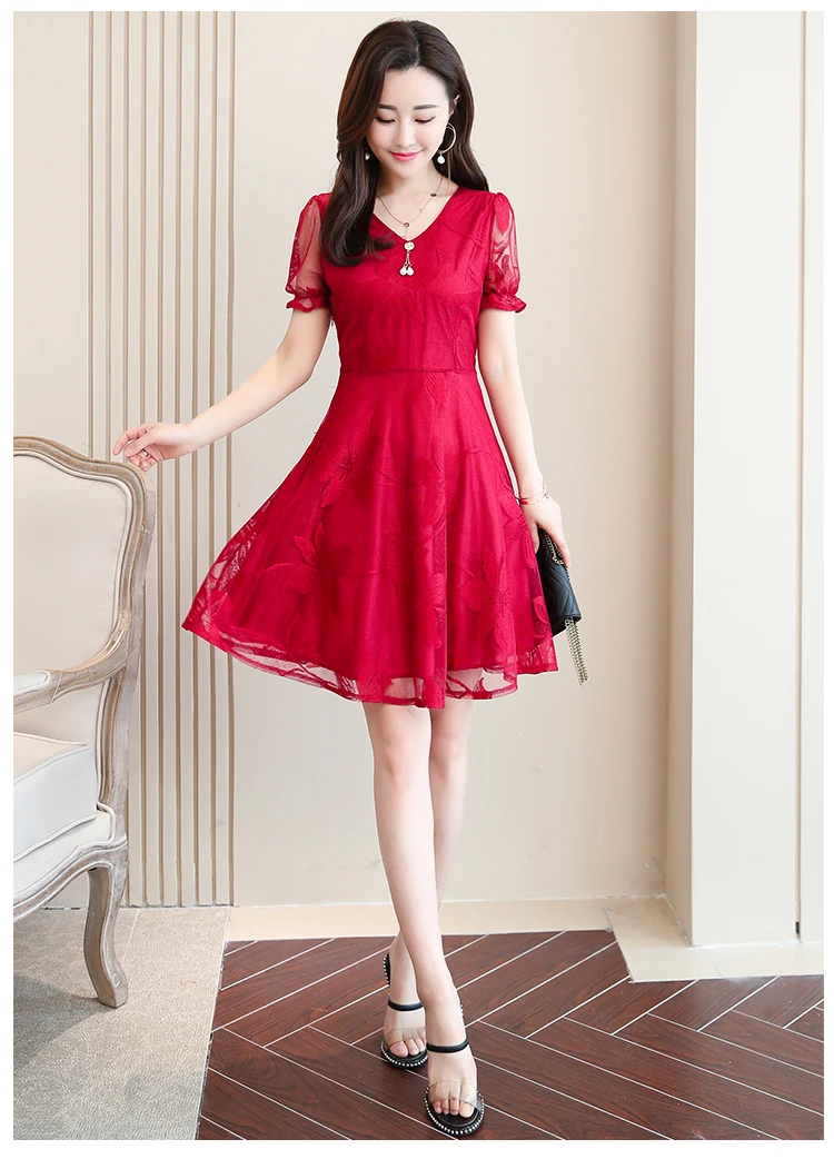 Винтажное летнее платье Женский Сарафан черный красный синий розовый сплошное кружевное коктейльное платье с v-образным вырезом размера плюс вечерние платья vestidos M-5XL