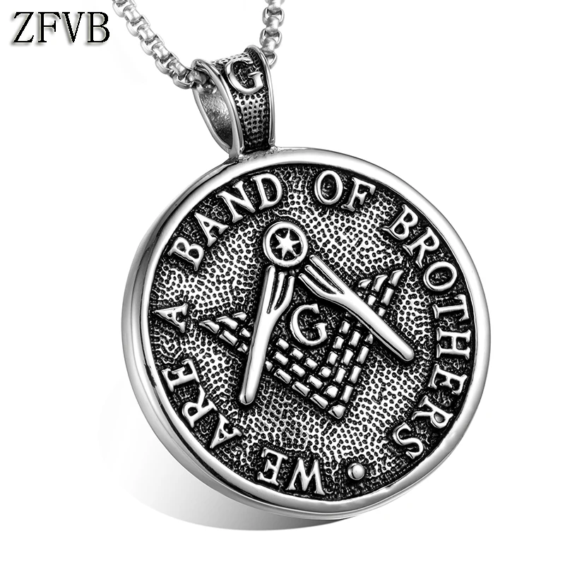ZFVB Vintage Freemason Pendant & Necklaces Men 316L Stainless Steel