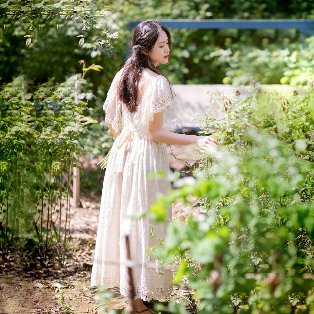 

LYNETTE'S CHINOISERIE Summer Original Design Women High Quality Silk Europe Vintage Style Flowing Silk Maxi Dresses