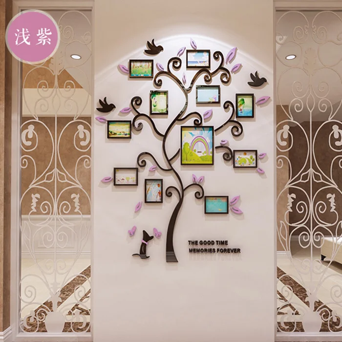 Дерево дизайн DIY 3D акриловые настенные наклейки с фоторамками Прихожая вход декоративные наклейки на стены стикеры гостиная обои - Цвет: Light Purple