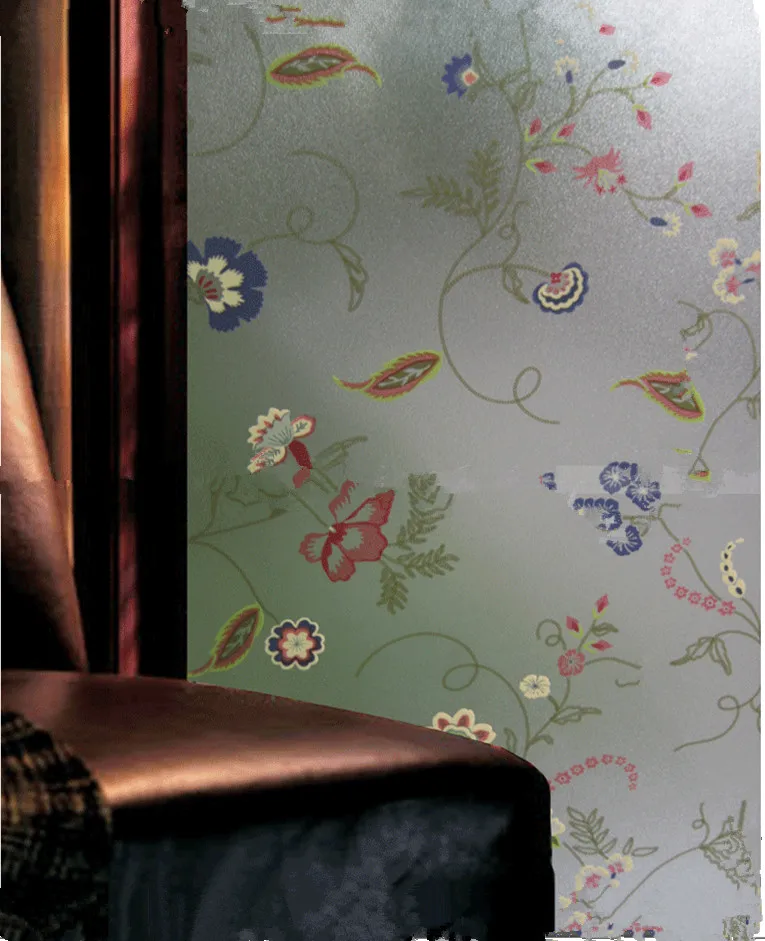 PVC 50x100cm Floral pattern glass film opaque glass office window stickers bathroom window